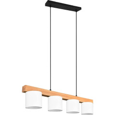 Reality Leuchten Cameron R30654001 Pendant Light Metal Black Matt Fabric Shade White Wood Exclusive 4x E14