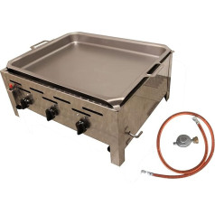 BSR-Grillen 3-Bulb Professional Gas Barbecue Made of Stainless Steel, Infinitely Adjustable, Gas Roaster, Gastro Grill, Gastro Roasting Dish with Gas Hose and Pressure Regulator (10.8 kW | Steel Grill