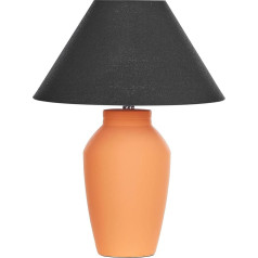 Rodeiro Bedside Lamp with Ceramic Base Orange Terracotta Lighting with Linen Shade Drum Shape Black