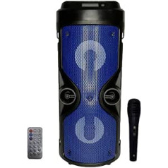 Bluetooth Speaker - Portable Speaker with Karaoke Mode and Microphone, FM Radio, USB and SD Card Reader, LED Lights in Disco, Wireless Speaker (Blue)