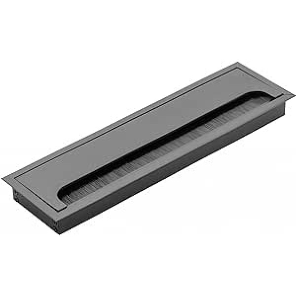 DOJA Barcelona Cable entry for desk, black, rectangular cable organisation, 280 x 80 mm, made of aluminium, cable passage, table hole, desk management