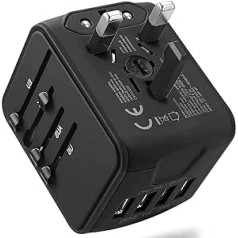 Travel Adapter Worldwide, Socket Adapter with 4 USB Ports + AC Travel, Universal Travel Plug Travel Adapter for Europe, USA, UK, Japan, Mexico, 160 Countries, International World Plug