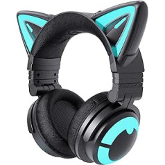 YOWU RGB Cat Ear Headphones 3G Wireless 5.0 Foldable Gaming Headset with 7.1 Surround Sound, Built-in Microphone and Adjustable Lighting and Effect via App, Type-C Charging Audio Cable (Black)