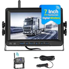 Hikity Stable Digital Wireless Reversing Camera Set with 7 Inch IPS Monitor AHD 1080P Reversing Camera IP68 Waterproof Night Vision Two Video Input for Car SUV Van Truck 12-36V