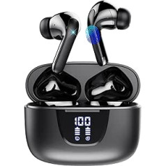 HATMIG Bluetooth Headphones, In-Ear Headphones, Bluetooth 5.3 ENC Noise Reduction, LED Display, In-Ear Headphones, Dual Mic Stereo Sound Headphones, Wireless Smart Touch, Black