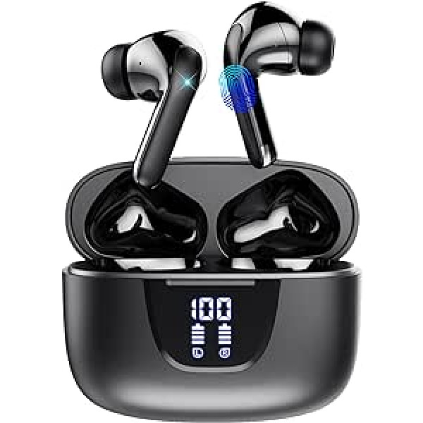 HATMIG Bluetooth Headphones, In-Ear Headphones, Bluetooth 5.3 ENC Noise Reduction, LED Display, In-Ear Headphones, Dual Mic Stereo Sound Headphones, Wireless Smart Touch, Black