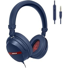 SIMOLIO Headphones with Cable, Stereo Over Ear Headphones with Mic and Volume Control, Headphones with 1.5 m Long Cable for PC, Laptop, Tablet, for Online Learning and Video Calls -SM-906M Blue