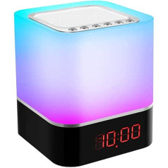 Swonuk Night Light Bluetooth Speaker, Touch Sensor, Bedside Lamp with Alarm Clock and Music Player, 7 Colour Changing, Table Lamp for Kids Gifts