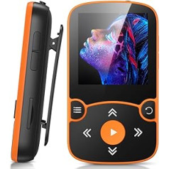 AGPTEK MP3 Player Bluetooth 5.0 Sport 32GB with 1.5 Inch TFT Colour Screen Mini Music Player with Clip, Supports up to 128GB SD Card