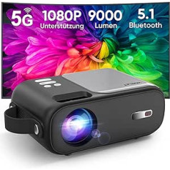 Mini Projector, 5G WiFi Bluetooth Projector Full HD 720P Supported, HORLAT 9000 Lumens Portable Projector with ±15° Keystone Correction, Home Cinema Projector for Smartphone/Gaming/Laptop/TV Stick