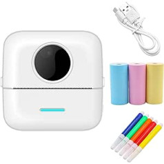 Hsthe Sea Mini Printer Portable for Smartphone, Wireless Thermal Printer, Photo Printer with 5 Paper Rolls and 5 Coloured Pens for Printing Picture Notes, QR Codes etc