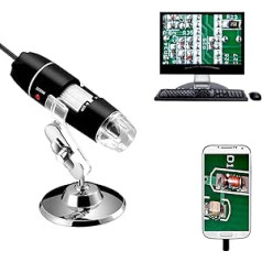 Jiusion 40 to 1000 Magnifier Microscope Endoscope 2Mp 8-LED USB 2.0 Digital Microscope, Mini Camera with OTG Adaptor and Metal Stand, Compatible with Mac Windows 7 8 10 Android Linux