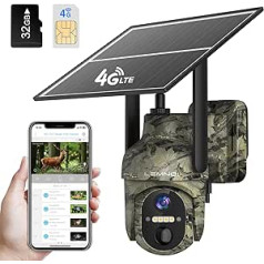 3G/4G LTE Solar Wildlife Camera with Motion Sensor, Lemnoi Battery Wildlife Camera with SIM Card and SD Card, 2K Outdoor Surveillance Camera with Colour Night Vision, PIR Detection, Waterproof, 2-Way