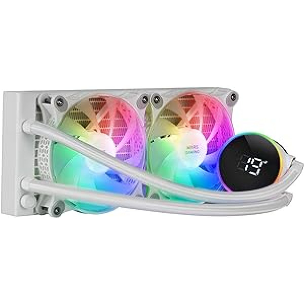Mars Gaming ML-LCD240, Liquid-Cooled AIO, TDP 500W, 2 x ARGB 120 mm FDB Fans, LCD Display with Temperature Monitoring, Opti-Chamber 3rd Gen Pump, Universal Multisocket, White