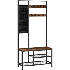 HOOBRO EBF24MT01 Coat Rack with 6 Pockets and 9 Hooks, Shoe Rack with Seat, Bench, Lots of Storage Space, for Hallway, Living Room, Vintage Brown/Black