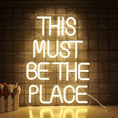 This Must Be The Place Neon Sign for Wall Decoration, Warm White LED Neon Light, Neon Light Lettering with USB Powered for Bedroom, Bar, Birthday Party, Gift for Girls