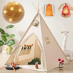Tiny Land Teepee Tent for Children with Lights & Campfire Toy & Carry Bag, Washable Children's Tent for Indoors, Teepee Tent Children's Room, Play Tent for Girls & Boys, Toy for 3~5 Years
