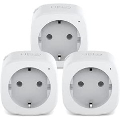 Set of 3 WLAN Socket with Electricity Meter Function, Strong Helo Plug Triple (Alexa, Google, Power Plug, Switch, WiFi, Smartphone Control), White, Helo-Plug-Triple-EU, Pack of 3