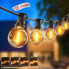 btfarm 36 m Fairy Lights Outdoor Dimmable with Timer, 50+3 LED Outdoor Fairy Lights Power Weatherproof IP44 Waterproof Fairy Lights Bulbs for Garden Patio Weddings Party Warm White