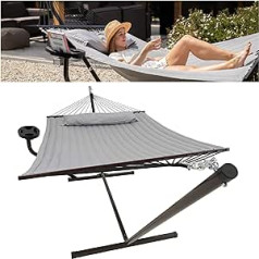 VITA5 Outdoor Hammock with Frame for the Garden, Pool and Balcony - Generous Hammock for 2 People - Double Hammock with Stand - 200 kg Load Capacity (Grey)