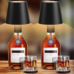 Sunlary Pack of 2 LED Bottle Lamps, Dimmable 3 Colours Bottle Light, IP54 Wireless Touch Table Lamp for Indoor and Outdoor Use, 5500 mAh Portable Metal for Family, Restaurant & Bar (Black)