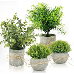 INSANYJ Artificial Plants, 4 Pack Mini Artificial Plants for Indoor Outdoor Plastic Artificial Plants in Pots, Green Rosemary, Topiary Shrubs, Eucalyptus Plant for Home Living Room,