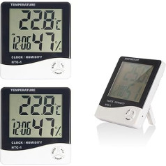 Nuzamas Large LCD Digital Humidity Temperature Meter with Clock Indoor Temperature Humidity Meter for Home Office 3 Pack