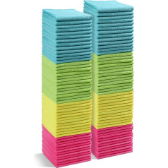 Microfiber Cleaning Cloth, 100 Pieces Cleaning Cloth, Cleaning Cloths in 4 Assorted Colours, 30.5 x 30.5 cm (Green/Blue/Yellow/Pink)