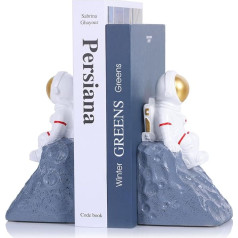 Gray Astronaut Bookends, Set of 2, Heavy Duty with Non-Slip Backing, Room Decor, Bookends for Kids Room, Desk and Bookshelf Decoration, Unique Book Holders for