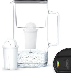 Wessper Glass Water Filter Jug 3.3 L with Manual Filter Wear Indicator, Compatible with Brita Classic, Reduces Limescale and Chlorine, Includes Water Filter Jug + Cartridge, Black