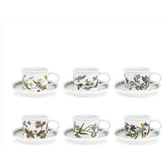Portmeirion Botanic Garden Drum Shape Teacup, 0.2L, Set of 6 - various motifs