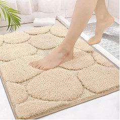 SHACOS Bath Mat Beige Soft Fluffy Bathroom Rug Machine Washable Bath Mat Non-Slip Washable High Pile Bath Mat Absorbent Shower Mat for Bathroom Shower 60 x 90 cm