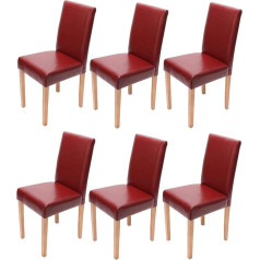 Mendler Littau Set of 6 Dining Chairs / Kitchen Chairs / Leather / Red / Light Legs