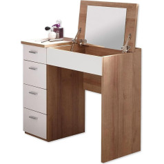 Stella Trading Make-Up Dressing Table with Mirror in Sonoma Oak Look, White, Modern Dressing Table with Drawers, 90 x 82 x 42 cm (W x H x D)