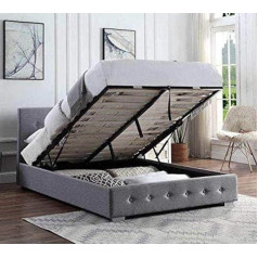 Home Treats Ottoman Bed & Mattress Set | Lift Up Bed Frame Padded Linen Fabric | Ottoman Storage Beds (Single - No Mattress Hopsack Grey)