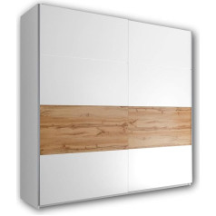 Stella Trading MEDINA Sliding Door Wardrobe White with Lots of Storage Space - Versatile Wardrobe with Belly Tie in Wild Oak Look - 215 x 210 x 59 cm (W x H x D)