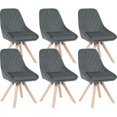 ‎Woltu WOLTU BH359dgr-6 Set of 6 Swivel Dining Room Chairs, Kitchen Chairs, Upholstered Chairs with Velvet Cover, Living Room Chair, Design Chair, Beech Wood Legs, Dark Grey