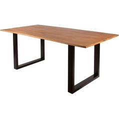 Bett11 SAM B-Ware Bryan Dining Table, 180 x 90 cm, Oak Rubberwood, Solid Dining Room Table with Real Wane, Wane, Table with U-Frame, Black, Wooden Table with 23 mm Table Top