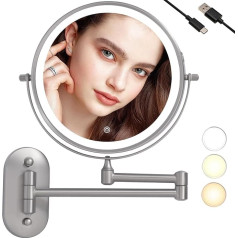Tushengtu Makeup Mirror with Lighting, 20.32 cm Cosmetic Mirror Wall Mounted for Bathroom Mirror with 10x Magnification, LED Rechargeable (Nickel, 10X)