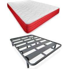 Duérmete Online DUÉRMETE ONLINE Komplettes Bett mit Wendematratze Lite (Gesicht für Winter/Sommer) + verstärkter Lattenrost 40 x 30 mm mit 6 Metallfüßen, Legierter Stahl, grau, 105 x 190