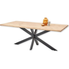 Stella Trading Tom Dining Table Wane Edge Solid Oak - High-Quality Wane Table with Extraordinary Metal Frame for Your Dining Room - 200 x 76 x 100 cm (W x H x D)