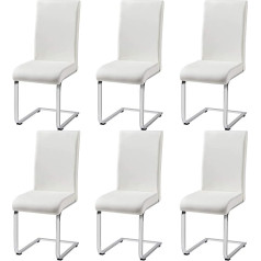 Yaheetech Dining Room Chairs Set of 6 Swing Chairs Cantilever Kitchen Chair Upholstered Chair Faux Leather Cover 135 kg Load Capacity White