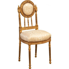 Biscottini International Art Trading Biscottini 99 x 43 x 37.5 cm Luigi XVI Antique Gold | Upholstered Chair French Style | Bedroom Chair Made of Fabric Beige, Wood, 99 x 43 x 37.5 cm