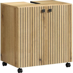 Trendteam Smart Living - PureBliss 233730342 Vanity Unit on Wheels - Bathroom - Dimensions (W x H x D) 60 x 64 x 42 cm - Colour Evoke Oak with Black Grooves