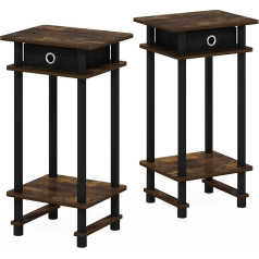 Furinno 2-17017 Turn-N-Tube Tall Side Table with Storage Container, Amber Pine/Black/Black, Set of 2