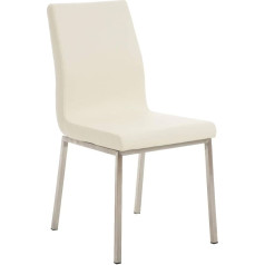 CLP Colmar Dining Room Chair with Easy-Care Faux Leather Seat, Padded Recliner Chair with Stainless Steel Frame, Colour: Cream