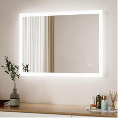 Boromal LED Bathroom Mirror with Lighting, 50 x 70 cm Bathroom Mirror, 3 Light Colours, Dimmable 3000-6500 K Cool White Neutral Warm White LED Wall Mirror Light, Mirror, LED Mirror, with Touch Switch
