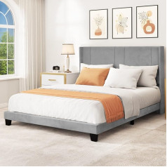 Yitahome Bed Frame, Upholstered Platform Bed with Headboard, Grey Fabric Ottoman Frame with Wooden Slat Pad, Under Bed Storage for Bedroom, Guest Room, 210 x 157 cm, Bed Frame