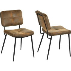 Meuble Cosy Dining Room Chairs, Set of 2, Kitchen Chairs, Vintage Living Room Chairs, Upholstered Chair with Backrest, Suede Seat Metal Legs, Retro, Brown, 54 x 45 x 82 cm