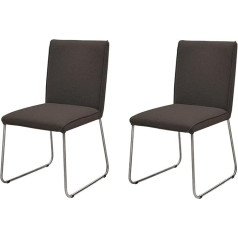 Now! By Hülsta S21 Dining Room Chair in Flat Weave with Fabric Effect Anthracite with Skid Frame in Brushed Stainless Steel (Set of 2)